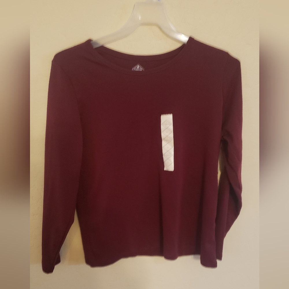 NWT John's Bay Long Sleeve Burgundy Long Sleeve Top size XL